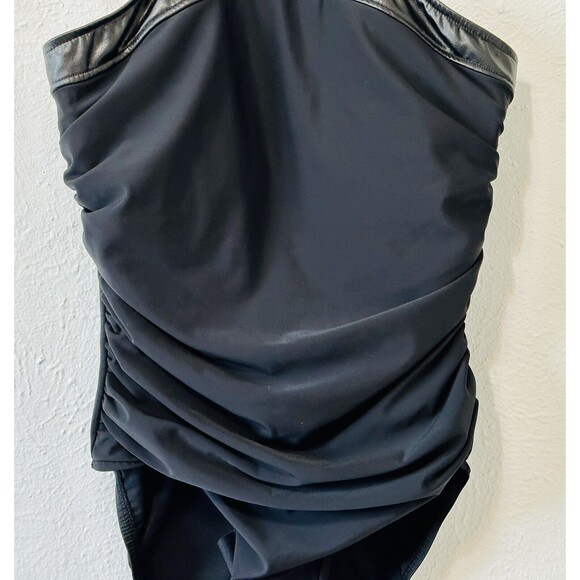 MagicSuit Womens Rev It Bonnie Black High Neck Faux-Leather-Trim Size 10 - Picture 4 of 14